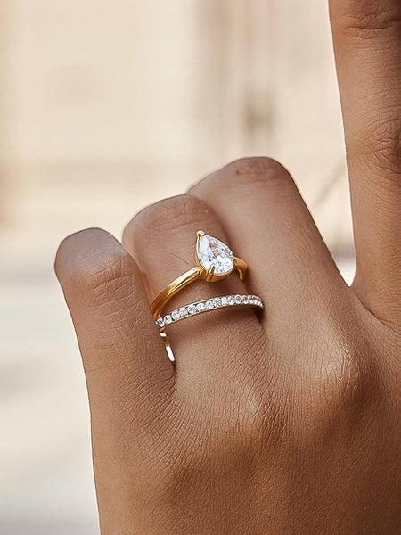 Eirwen Pear CZ Stack Ring
