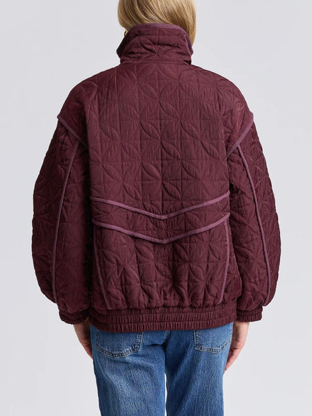 Quilted Funnel Neck Oversized Bomber in Plum