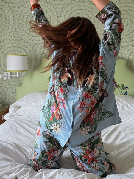 Overslept PJ Set in Wild Jungle Mirage Silky