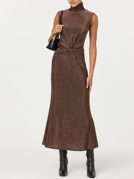 Riana Dress in Brown Metallic
