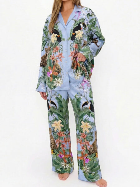 Overslept PJ Set in Wild Jungle Mirage Silky