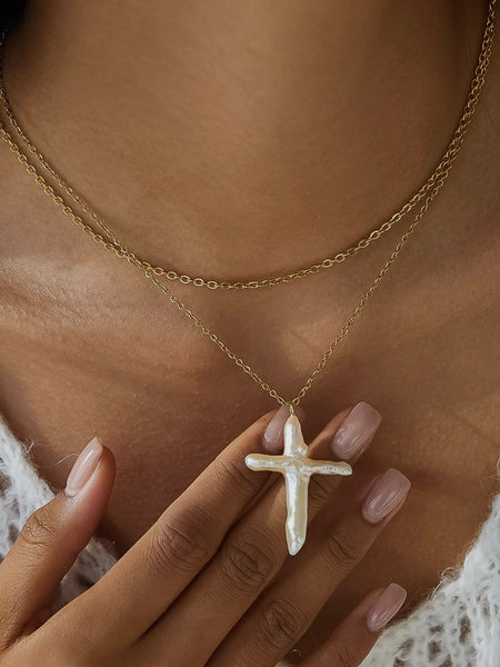 Aurise Pearl Cross Necklace