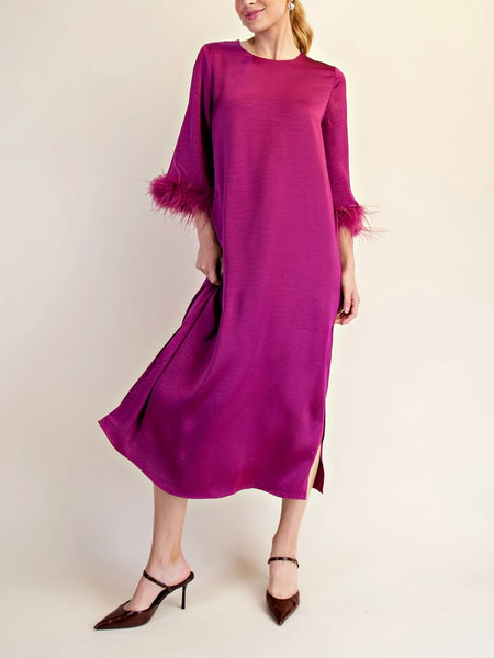 Fair Feather Midi Dress in Plum