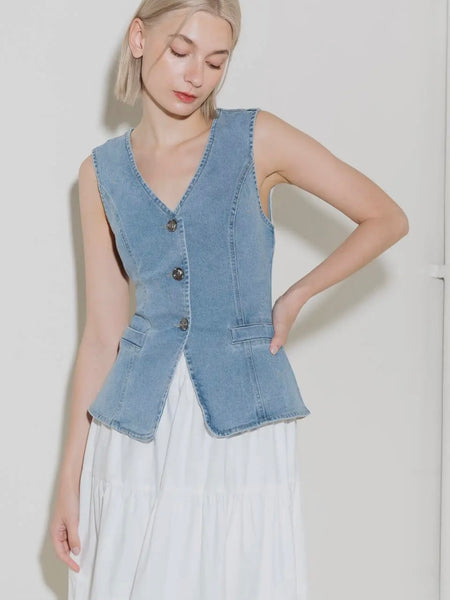 Denim Does Vest in Light Blue