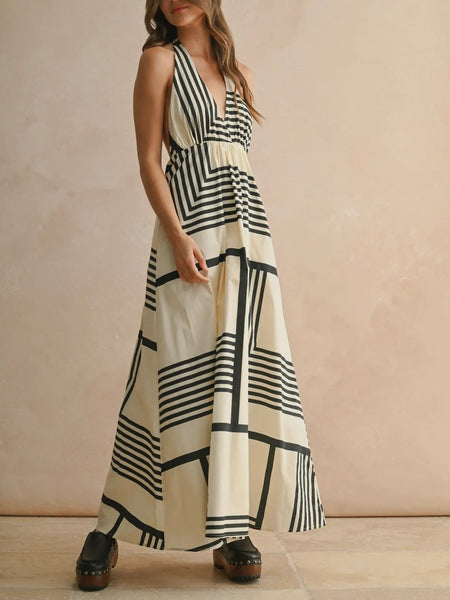 Blonde Blob Halter Dress in Black & White