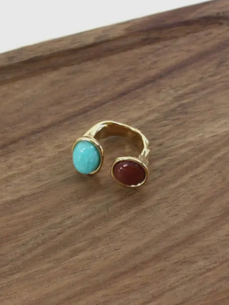Open Stone Ring in Jade & Red