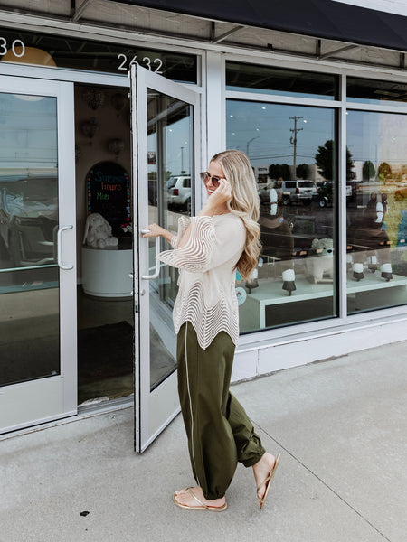 Wave Detail Knit Top in Beige