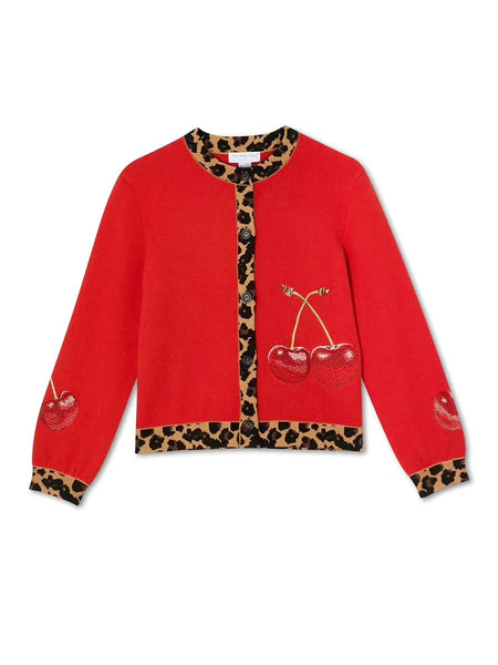 Cherry Holly Cardigan in Red