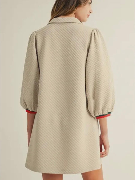 Prepped & Puffed Dress in Beige