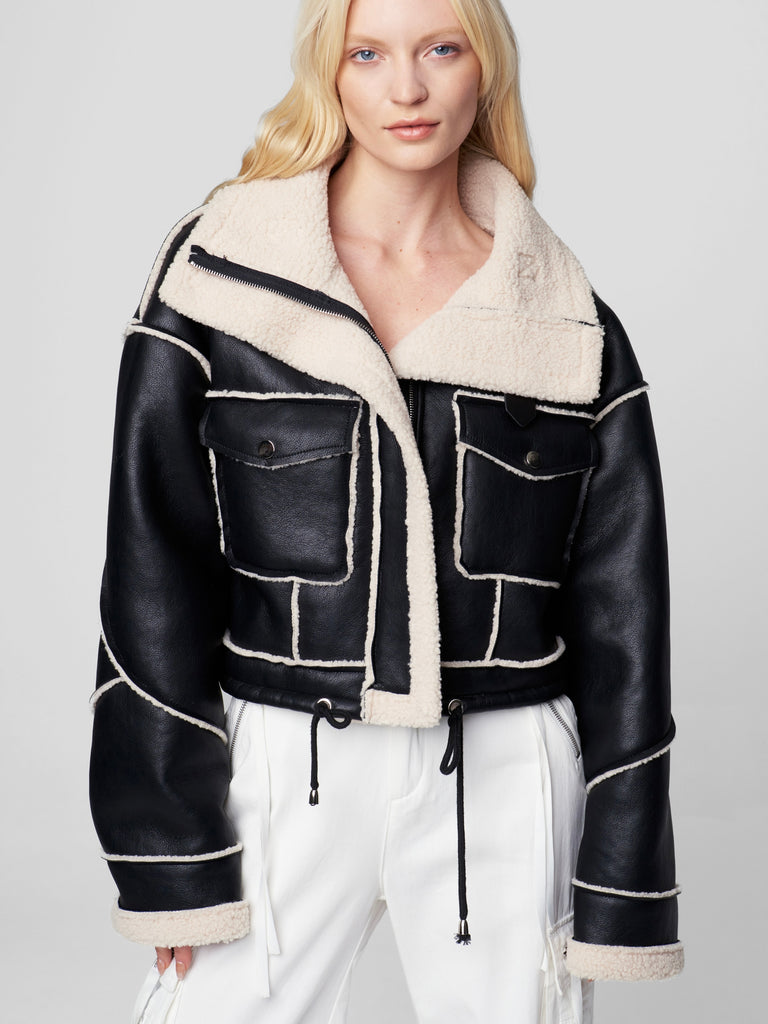 Flying Squad Faux Leather Jacket in Black