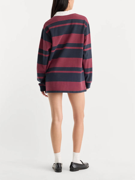 The Knit Rugby Mini Dress in Navy Berry Club Stripe