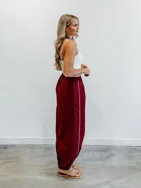 Piped Balloon Pants in Burgundy