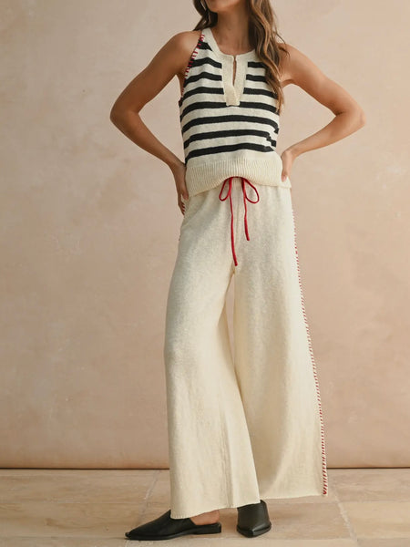 Take Me Out Stitch Pants in Ivory & Red