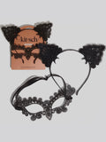 Lace Headband & Mask in Black Cat