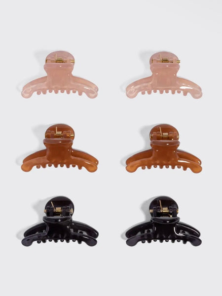 Recycled Plastic Mini Arched Clips 6pc in Soft Pink, Mocha & Black