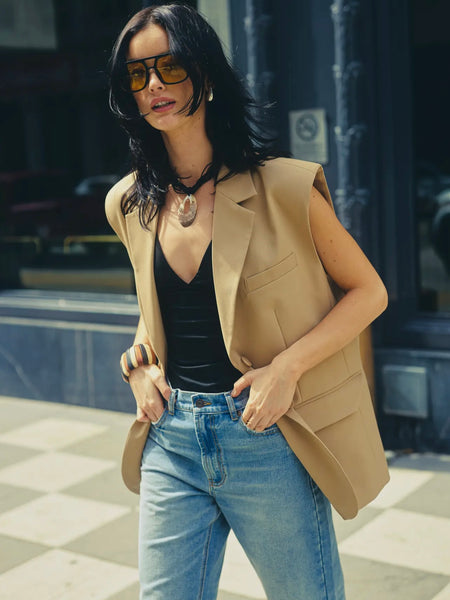 Power Play Blazer Vest in Beige