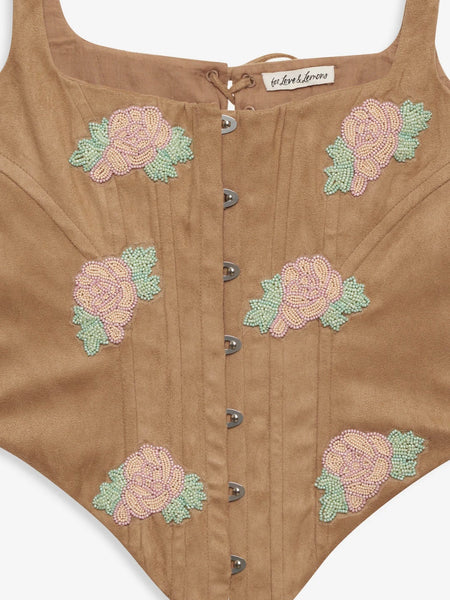 Rose Beaded Bustier in Tan