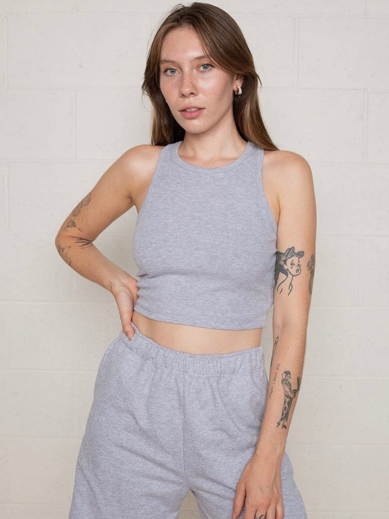 Hi Neck Crop Tank in Heather Grey