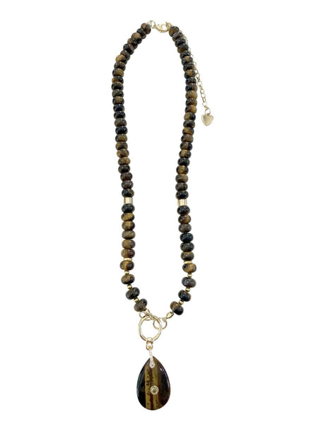 Bagley Beaded Charm Necklace in Tiger's Eye