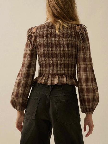 Flannel By The Fire Top in Brown