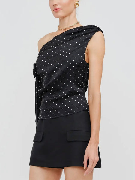 To Tie For Top in Black Polka Dot
