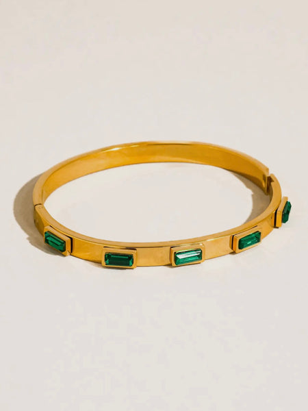 Tanith Baguette CZ Bangle in Green