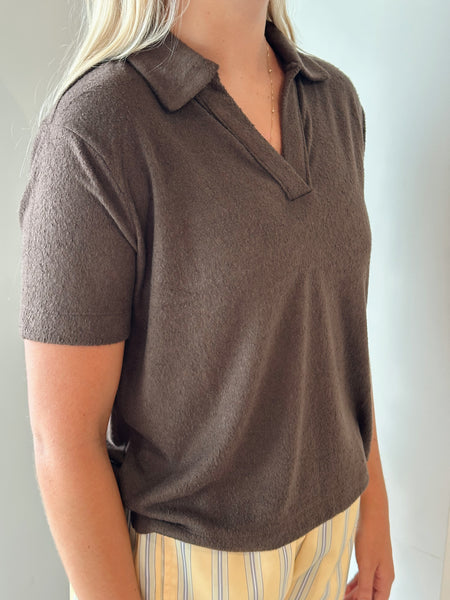 Just A Collar Away Top in Dark Chocolate