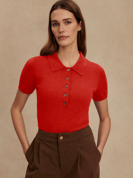 Toni Polo Knit Tee in Poinsettia