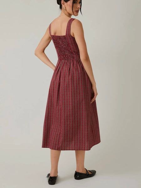 Tied Together Maxi Dress in Berry Plaid