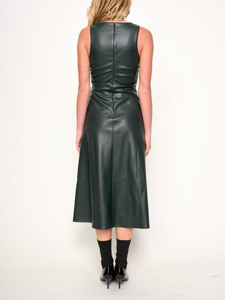 Celeste Faux Leather Dress in Emerald