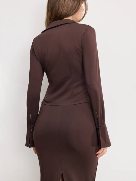 Matte Jersey Long Sleeve Top in Bark