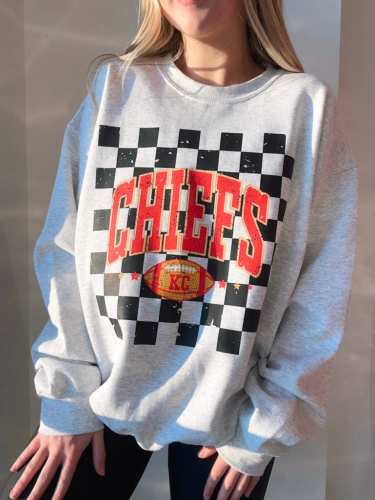 Checked Chiefs Sweatshirt in Heather Grey