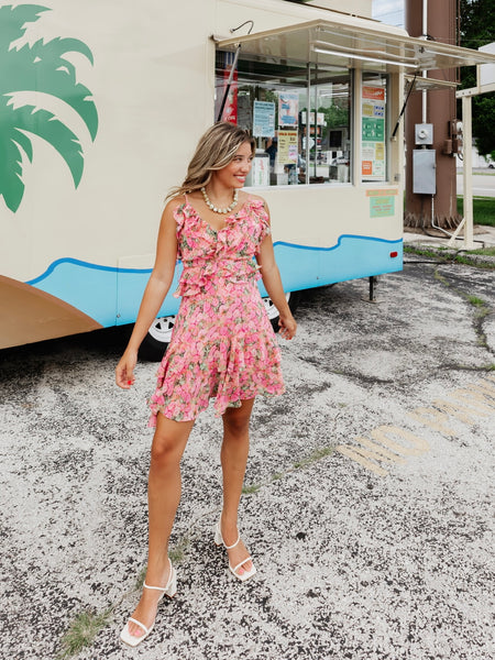Friday Florals Ruffle Dress in Pink