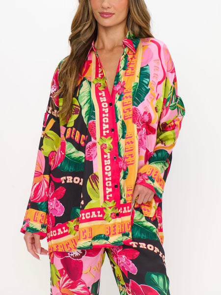 Sleep In PJ Set in Hot Tropic Nights Silky