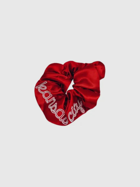 Kansas City Embroidered Scrunchie in Red