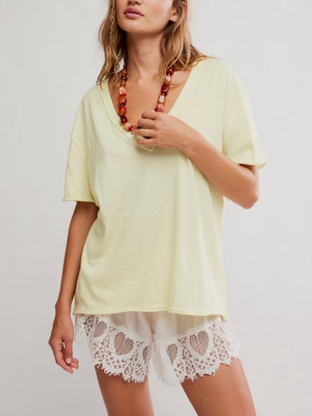 Nina V Neck Tee in Lemon Water