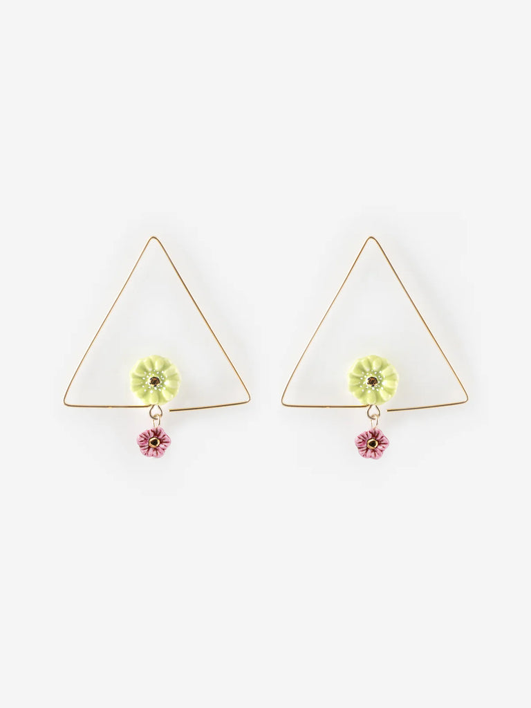 Flower Triangle Hoop Earrings