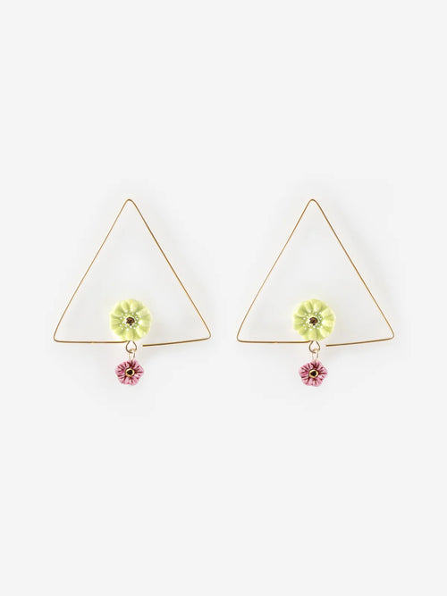 Flower Triangle Hoop Earrings