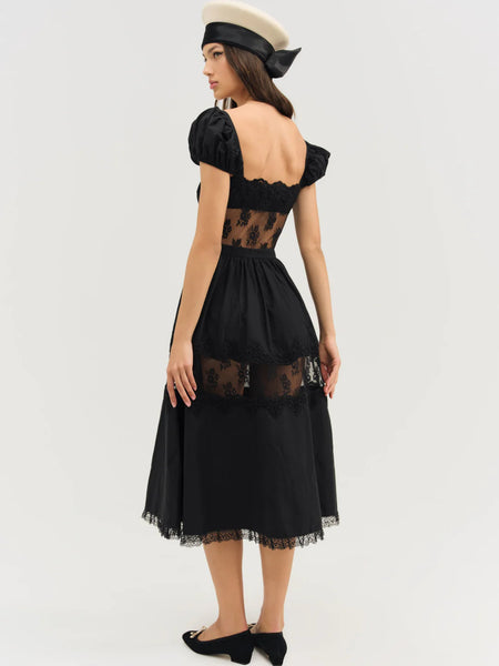 Liya Lace Midi Dress in Black