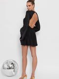 Manille Open Back Rhinestone Dress in Black