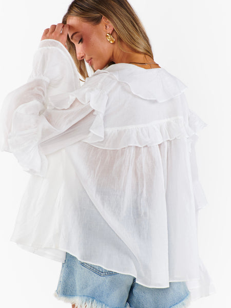 Joss Ruffle Top in White Voile