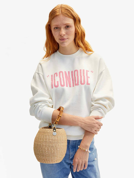 Iconique Oversized Sweatshirt in Oyster White & Peony