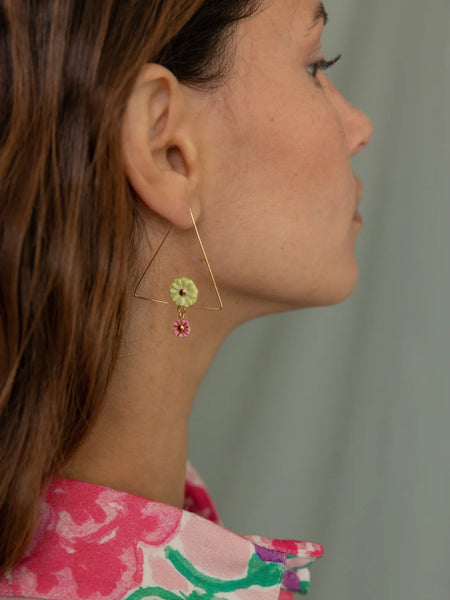 Flower Triangle Hoop Earrings