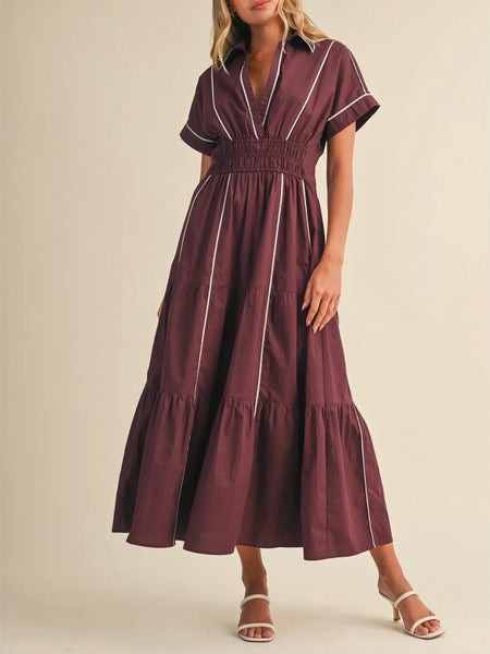 Do Gooder Dress in Burgundy & Pale Blue