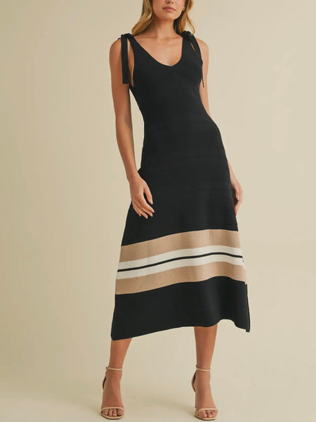 Layered Intentions Stripe Dress in Black & Taupe