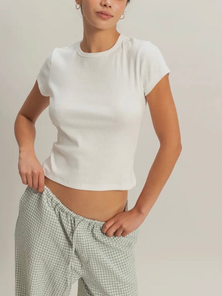 Basic Ribbed Tee in Off White