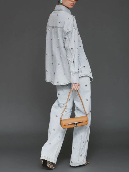 Studded Denim Shirt Jacket in Fjord Wash