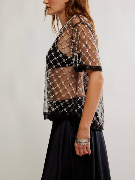 Loir Embellished Knit Top in Black