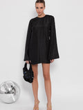 Manille Open Back Rhinestone Dress in Black