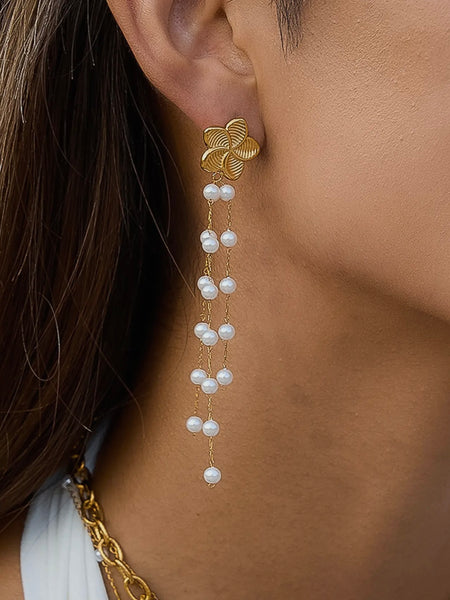 Thalina Floral Pearl Dangle Earrings